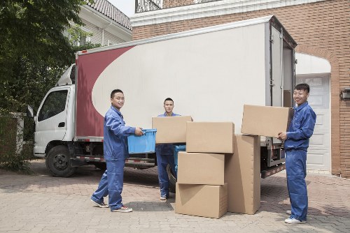 Student removals in Canary Wharf with boxes being prepared for transport