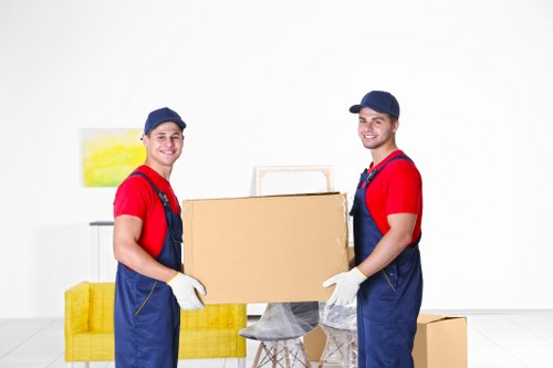 Removal team preparing boxes for a Canary Wharf move