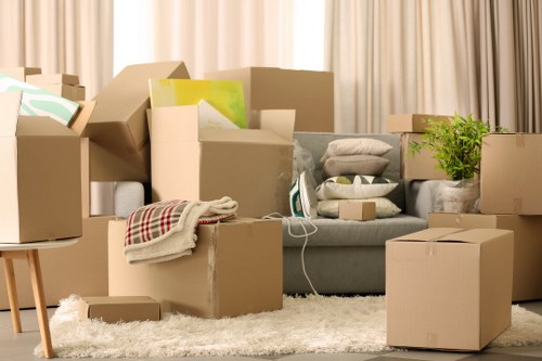 Careful handling of packed household items during a Canary Wharf move
